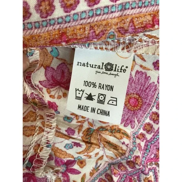 Natural Life Women's Pink Becca Floral Boho Tiered Mini Dress Size XL NWT - Picture 7 of 8